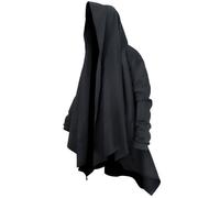 Mens Streetwear Long Hooded Cardigan with Ruffle Shawl Collar, Open Front, Lightweight Drape Cape and Belt,Samurai Cosplay (Black, Medium)