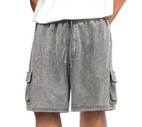 Mens Stretch Denim Cargo Shorts Cargo Shorts Men Loose Fit Streetwear Short Drawstring Sport Short Holiday Summer Short Knee Length Combat Trunks Trendy Hip Hop Trunks With Pockets