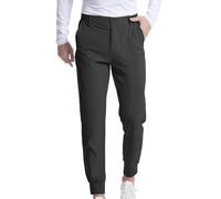 Men's Stretch Golf Trousers, Slim Fit Smart Pants with Cuff Solid Color Jogging Outdoor Chino Trousers Stretch Straight Leg Running Pant with Pocket Lightweight Comfort Sweatpants Black