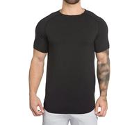 Men's Stretch Longline Solid Athletic T-Shirts Premium Casual Comfort Workout Tops Slim Fit Outdoor Pullover Tees, Black, Large