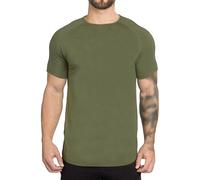 Men's Stretch Longline Solid Athletic T-Shirts Premium Casual Comfort Workout Tops Slim Fit Outdoor Pullover Tees, Green, Large