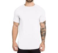 Men's Stretch Longline Solid Athletic T-Shirts Premium Casual Comfort Workout Tops Slim Fit Outdoor Pullover Tees, White, Large