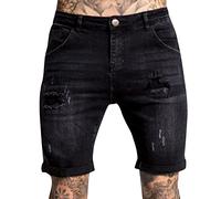 Mens Stretch Roll Up Ripped Denim Shorts Classic Slim Fit Cotton Washes Vintage Summer Casual Skinny Jeans
