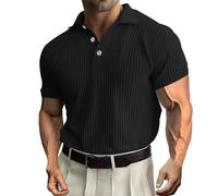 Men's Stretch Shirt Short Sleeve Short Sleeve Solid Color Textured Buttons Spring Summer Men T Shirt Men Black, Black, L