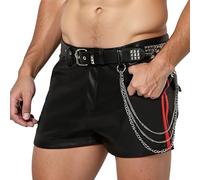 Men's Stretch Short Leather Trousers Training Running Jogging Trousers Patent Leather Look Trousers Short Leggings Slim Fit Leather Shorts Punk Clubwear Sexy Wetlook Boxer Shorts, Z2 Watermelon Red, S