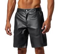 Men's Stretch Short Leather Trousers Training Running Jogging Trousers Patent Leather Look Trousers Short Leggings Slim Fit Leather Shorts Punk Clubwear Sexy Wetlook Boxer Shorts, O Black, 3XL