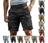 Mens Stretch Shorts,Men's Breathable Cargo Shorts Trousers Summer Elasticated Waist Outdoor Hiking Combat Cotton Workwear Casual Baggy Knee Length Pants Pockets Plain Comfortable Sportwear Black