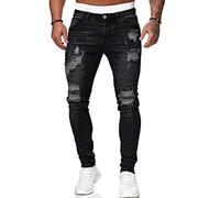 Men's Stretch Skinny Ripped Jeans, Super Comfy Distressed Denim Pants with Destroyed Holes (Black, M)