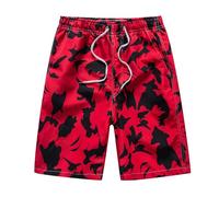 Men's Stretchy Sun Protection Swim Trunks Summer Board Resort Fully Printed Tie Pocket Elastic Drawstring Zipper Pockets
