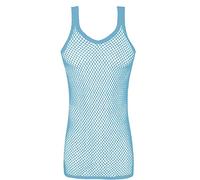 Mens String MESH Vest Fishnet Cotton Gym Muscle Training Tank Rasta Tops Shirt[Aqua,XL]