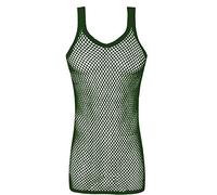 Mens String MESH Vest Fishnet Cotton Gym Muscle Training Tank Rasta Tops Shirt[Army Green,XL]