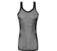 Mens String MESH Vest Fishnet Cotton Gym Muscle Training Tank Rasta Tops Shirt[Black,XL]
