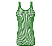 Mens String MESH Vest Fishnet Cotton Gym Muscle Training Tank Rasta Tops Shirt[Green,L]