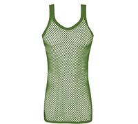Mens String MESH Vest Fishnet Cotton Gym Muscle Training Tank Rasta Tops Shirt[Khaki,XL]