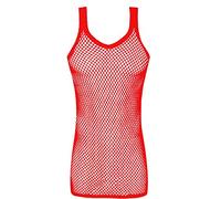 Mens String MESH Vest Fishnet Cotton Gym Muscle Training Tank Rasta Tops Shirt[Red,L]