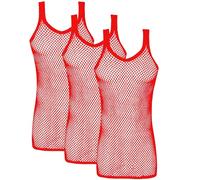 Mens String MESH Vest Fishnet Cotton Gym Muscle Training Tank Rasta Tops Shirt[Red Pack of 3,M]