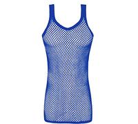 Mens String MESH Vest Fishnet Cotton Gym Muscle Training Tank Rasta Tops Shirt[Royal Blue,L]