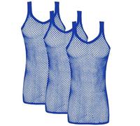 Mens String MESH Vest Fishnet Cotton Gym Muscle Training Tank Rasta Tops Shirt[Royal Blue Pack of 3,M]