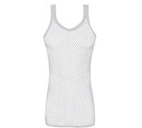 Mens String MESH Vest Fishnet Cotton Gym Muscle Training Tank Rasta Tops Shirt[White,M]