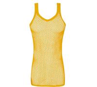 Mens String MESH Vest Fishnet Cotton Gym Muscle Training Tank Rasta Tops Shirt[Yellow,M]
