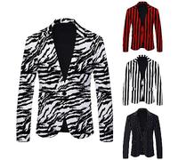 Mens Stripe Blazer Zebra Print Blazer Men One Button Suit Jackets Business Wedding Tuxedo Slim Fit Sports Coats Elegant Business Blazers With Leopard Print Long Sleeve Smart Blazers