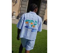 Men's Stripe Oversized Half Sleeve Santorini Revere Shirt & Baggy Short Set | Light Blue | Size Large | BOOHOOMAN