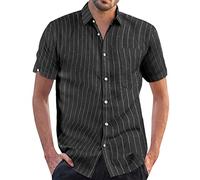 Men's Stripe Polo Shirts,Short Sleeve Collar Shirt for Men Summer Beach Spread Collar Shirts Polka Dot Striped Hawaiian Shirts Button Down Shirts Regular Fit Dress Shirts Slim Fit Cotton Black
