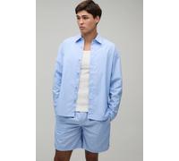 Men's Stripe Poplin Curved Hem Oversized Shirt & Baggy Short Set | Blue | Size 4X-Large | BOOHOOMAN