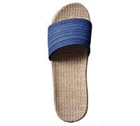 Mens Stripe Strap Linen Open Toe Slides Breathable Lightweight Flat Non Slip Casual Slippers Soft Sole Comfortable Footwear Men Indoor House Walking Shoes(Dark Blue, 8)
