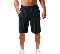 Men's Striped Beach Shorts Men's Cotton Linen Sports Shorts Summer Sweat Shorts Men's Short Trousers Fashion Bermuda Shorts Men's Outdoor Sports Shorts Retro Shorts for Men, black, L