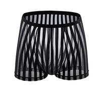 Mens Striped Boxers, Printed Boxers For Men Sexy See Through Hot Lingerie Breathable Soft Sheer Underwear With Stretch Waistband Comfortable Anti Chafing Underpants Classic Fit Trunks