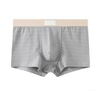 Men's Striped Cotton Boxer Briefs, Four-Corner Shorts Breathable Comfortable Underwear, Design Daily Wear Pants 6233(L Light Grey)