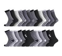 Men's Striped Dress Socks, Black White and Grey, Size 6-11, 24 Pairs Bulk Pack