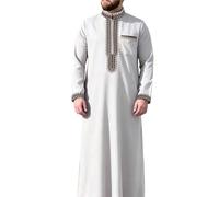 Mens Striped Henley Shirt Lightweight Mandarin Collar Saudi Soft Kente Cloth Fabric Kaftan Clothing Maxi-Muslim Male Breathable Long Sleeve Arabic Big and Tall Gown
