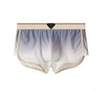 Men's Striped Low Waist Boxer Shorts with Breathable Fabric and U Convex Pouch Design Trunks Underwear for Daily Comfort (2XL Blue)