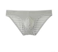 Men's Striped Mesh Briefs Breathable Low Rise Underwear with U Convex Pouch Soft Polyamide Spandex Daily Wear Black Brown Gray Lightweight Comfort Fit S-XL(XL Light Gray)