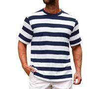 Mens Striped Shirt Short Sleeve Stripe Shirts Crewneck T-Shirts Classic Stylish Patchwork Tops Casual Workout Blouse