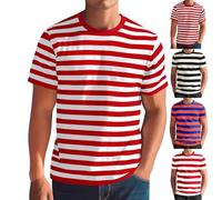Mens Striped Shirt Short Sleeve Stripe Shirts Crewneck T-Shirts Classic Stylish Patchwork Tops Casual Workout Blouse Remeras para Hombre(Watermelon Red, L)