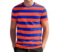 Mens Striped Shirt Short Sleeve Stripe Shirts Crewneck T-Shirts Classic Stylish Patchwork Tops Casual Workout Blouse Camiseta De Hombre(Hot Pink, XXXL)