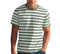 Mens Striped Shirt Short Sleeve Stripe Shirts Crewneck T-Shirts Classic Stylish Patchwork Tops Casual Workout Blouse Camiseta para Hombre(Z02-Green, XXXL)