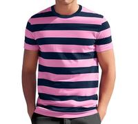 Mens Striped Shirt Short Sleeve Stripe Shirts Crewneck T-Shirts Classic Stylish Patchwork Tops Casual Workout Blouse Camisetas Hombre(Z02-Pink, XXL)