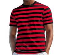 Mens Striped Shirt Short Sleeve Stripe Shirts Crewneck T-Shirts Classic Stylish Patchwork Tops Casual Workout Blouse Playeras para Hombres(Z01-Red, M)