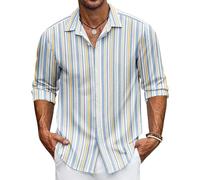Men's Striped Shirts Casual Long Sleeve Button Down Shirts (UK, Alpha, 4XL, Regular, Regular, #22)