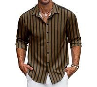 Men's Striped Shirts Casual Long Sleeve Button Down Shirts (UK, Alpha, L, Regular, Regular, #11)