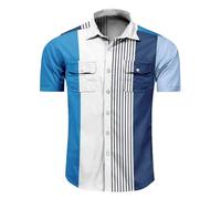 Men's Striped Shirts Casual Short Sleeve Button Down Summer Hawaiian Shirts (UK, Alpha, 3XL, Regular, Regular, #8)