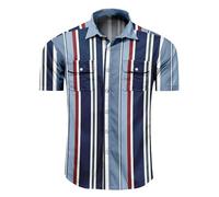 Men's Striped Shirts Casual Short Sleeve Button Down Summer Hawaiian Shirts (UK, Alpha, 5XL, Regular, Regular, #3)