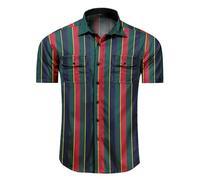 Men's Striped Shirts Casual Short Sleeve Button Down Summer Hawaiian Shirts (UK, Alpha, L, Regular, Regular, #7)