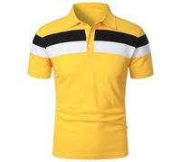 Men's Striped Short Sleeve Casual Polo T-Shirts Stylish Loose Fit Golf Shirts Classic Premium Outdoor Summer Shirts, Yellow, Medium