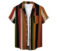 Mens Striped Summer Shirts Casual Button Down Short Sleeve Beach Stylish Cotton Hawaiian Aloha Shirts Pack of 1 Funky Printed Hawaii Top Wear Festival Boho 60's 70's Hippie (Multicolour 2,XL,XL)
