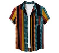 Mens Striped Summer Shirts Casual Button Down Short Sleeve Beach Stylish Cotton Hawaiian Aloha Shirts Pack of 1 Funky Printed Hawaii Top Wear Festival Boho 60's 70's Hippie (Multicolour 3,L,L)